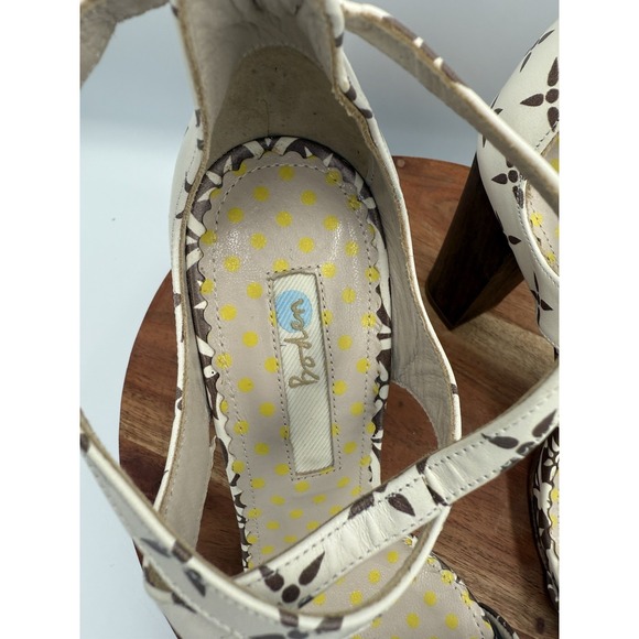 Boden Leather Ankle Strap Wooden Block Heel Sandals Print Woman's Retro Boho - Picture 3 of 6